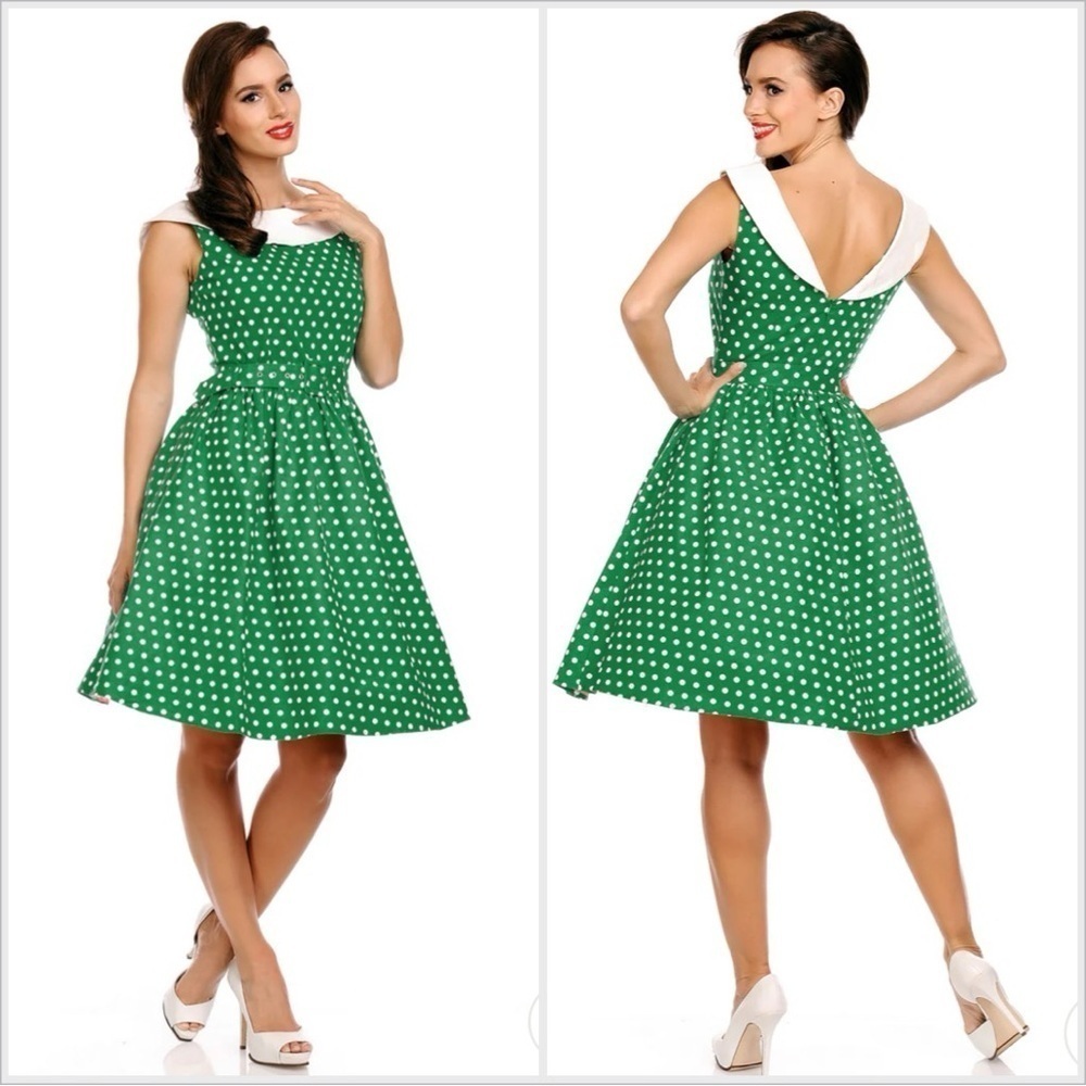 Dolly & Dotty Cindy Polka Dot Vintage Dress in
Dark Green, New with Tags